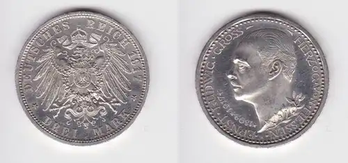 3 Mark Silber Münze 1917 Regierungsjubiläum Hessen PP-, kl Kratzer, (150703)