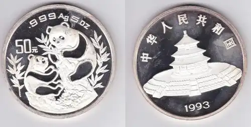 50 pièce d'argent yuan 5 onces Chine Panda 1993 PP Patina (154498)