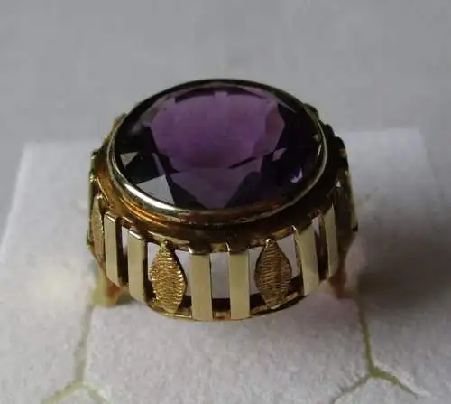 dekorativer großer 585er Gold Damenring mit schönem Amethyst (126607)