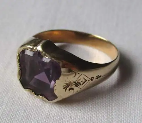 eleganter 14 Karat 585er Gold Damen Ring mit violettem Schmuckstein (153007)