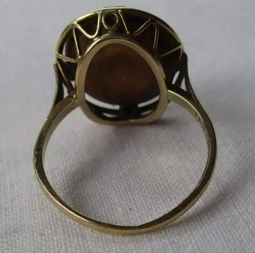 bague en or élégante 585 avec corail & tête d'anneau décorée (126196)