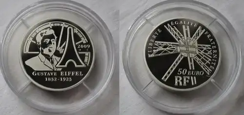 50 Euro Münze Frankreich 2009 Gustav Eiffel PP im Etui 5 Oz Silber (153024)