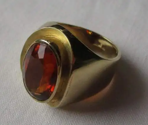 anneau or massif décoratif 585 dames / homme avec une belle Citrin (125599)