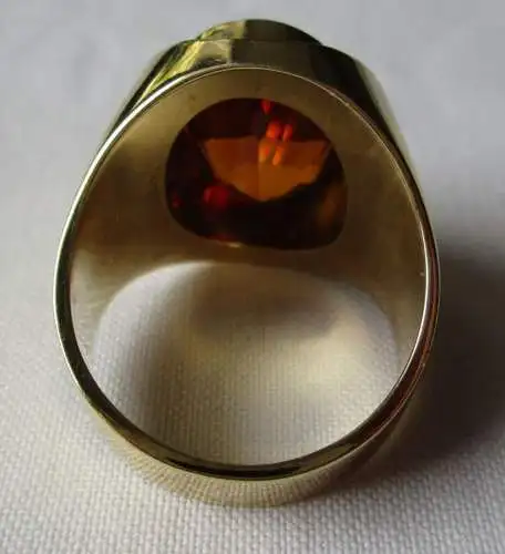 anneau or massif décoratif 585 dames / homme avec une belle Citrin (125599)
