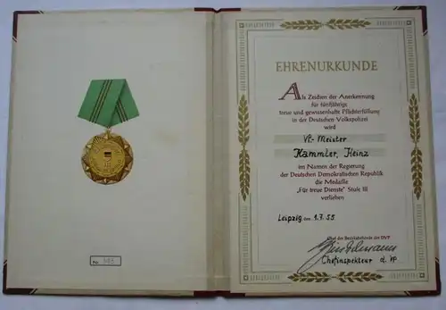 DDR Urkunden Nachlass 3 Urkunden Medaille f. treue Dienste Volkspolizei (101075)