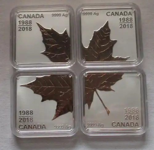 4x 3 dollars pièce d'argent Canada 30 ans Maple Leaf Quartet 2018 (120168)