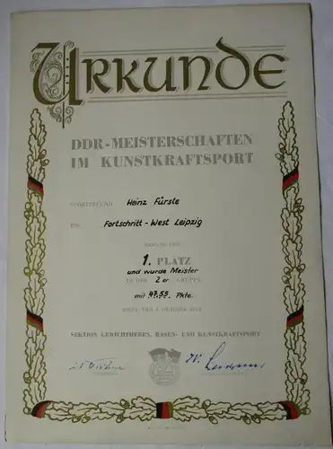 Nachlass DDR Orden Meisternadel 1954 Kunstkraftsport Riesa DDR Meister (133958)