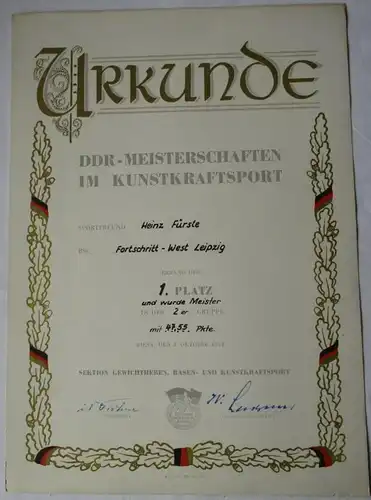 Récession DDR Ordre Maître-aiguille 1954 Kunstkraftsport Riesa DRM Maitre (133958)