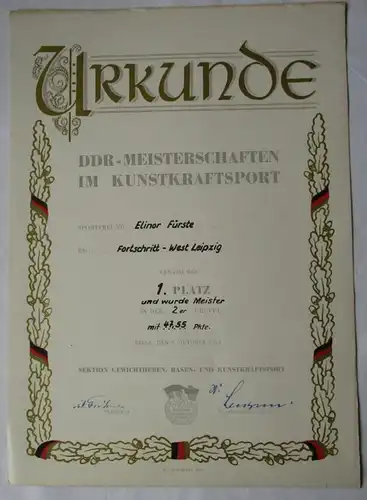 Récession DDR Ordre Maître-aiguille 1954 Kunstkraftsport Riesa DRM Maitre (135855)