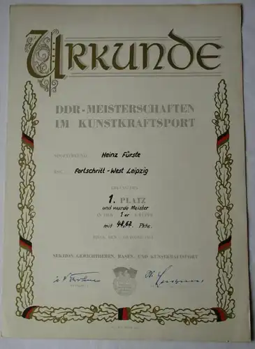 Récession DDR Ordre Maître-aiguille 1954 Kunstkraftsport Riesa DRM Maitre (135855)