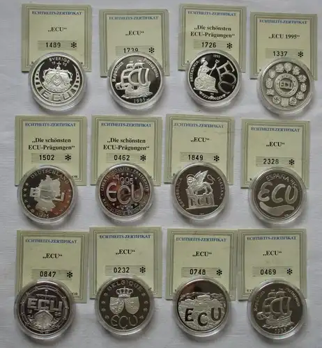 Sammlung Die schönsten ECUs 24 Medaillen 999er Ag mit Zertifikaten Etui (105709)