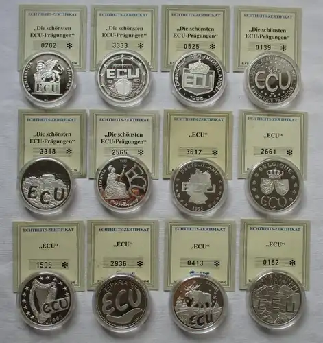 Sammlung Die schönsten ECUs 24 Medaillen 999er Ag mit Zertifikaten Etui (105709)