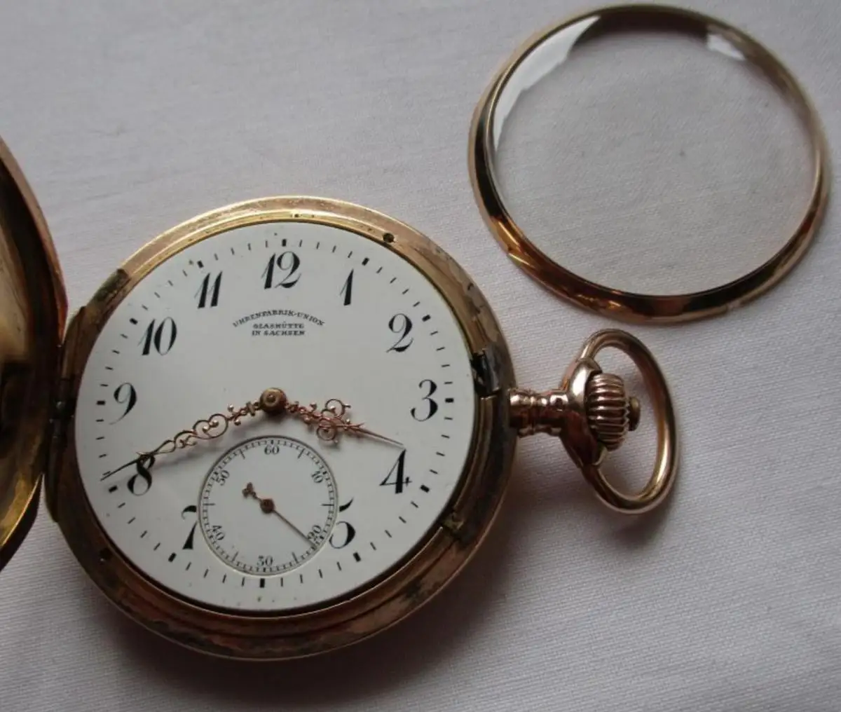 Savonette Taschenuhr Uhrenfabrik Union Glashütte 585er Gold 100,7 Gramm (134737) 5