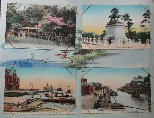 hochwertiges Postkartenalbum mit Deckelbild Japan mit 57 Karten um 1900 (144370)