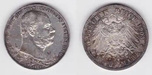 5 Mark Silbermünze Sachsen-Altenburg 1903 Regierungsjubiläum J 144 vz+ (141946)