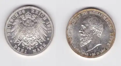 3 Mark Silber Münze Schaumburg Lippe Georg auf den Tod 1846 - 1911 PP (148535)