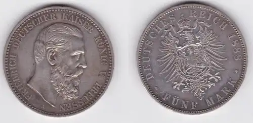 5 Mark Silber Münze Preussen Kaiser Friedrich 1888 vz+ (146543)