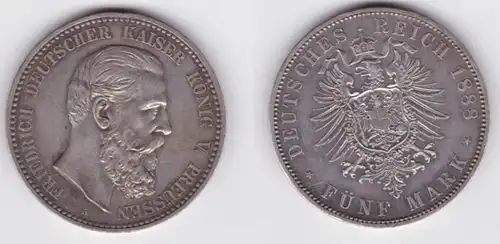 5 Mark argent pièce Prusse empereur Friedrich 1888 vz+ (146543)