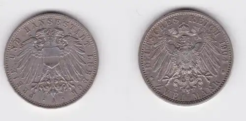 2 Mark Silber Münze Freie Stadt Lübeck 1904 J 80 vz+ (133378)