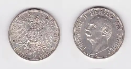 3 Mark Argent Monnaie Anhalt Duc Friedrich II 1909 A vz/Stgl. [131171)