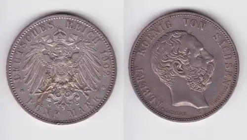 5 Mark pièce d'argent Albert Roi de Saxe 1902 E À la mort vz (148937)