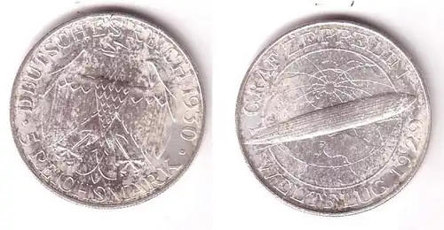 5 Mark argent pièce Comte Zeppelin Vol mondial 1930 A vz (MU1426)