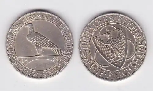 5 Mark Silber Münze Weimarer Republik Rheinstrom 1930 A (131505)