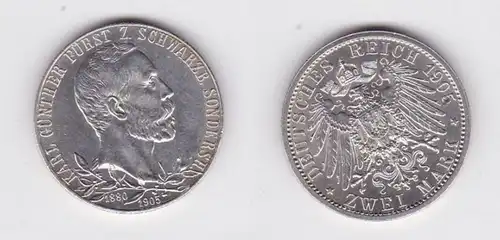 2 Mark Silber Münze 1905 Schwarzburg Sondershausen Stempelglanz (131185)