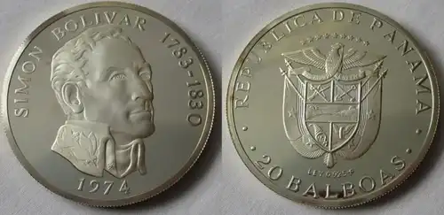 20 Balboas Silber Münze Panama Simon Bolivar 1783-1830,  1974 (111925)