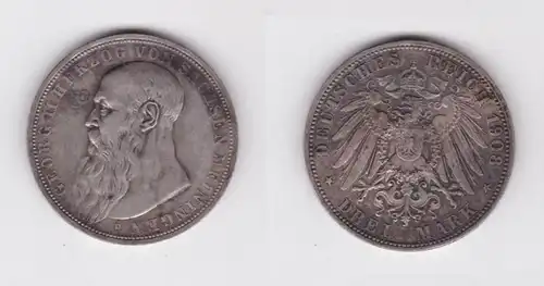 3 Mark Silbermünze Sachsen Meiningen Georg II. 1908 Jäger 153b (134870)