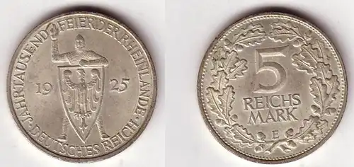 5 Mark Argent Pièce Millénaire de la Rhénanie 1925 E (BN7300)