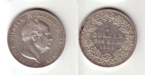 Silber Münze 1 Gulden Hohenzollern Fr. Wilhelm IV. 1852 (MU1714)