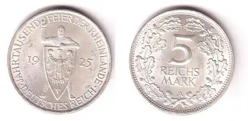 5 Mark Argent Pièce Millénaire Rhénanie 1925 A