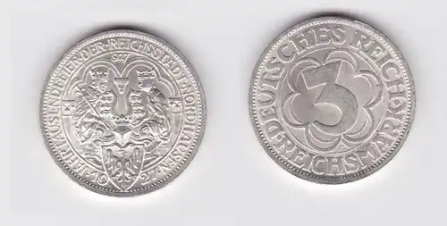 3 Mark Silber Münze Jahrtausendfeier Nordhausen 1927 (132573)