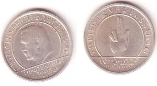 5 Mark Argent Pièce de monnaie Weimar Constitution 1929 A (MU0997)