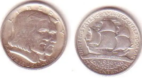 1/2 Dollar Silber Münze USA 1936 Long Island (MU0148)