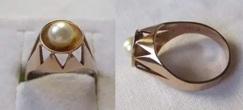 extravaganter 585er Gold Ring mit schön gefasster Perle (118670)