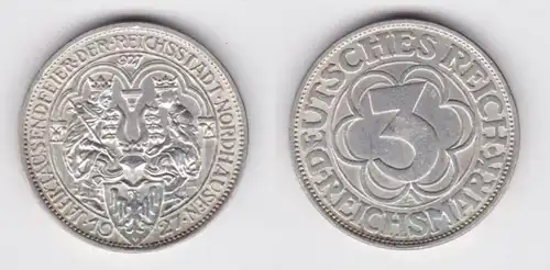 3 Mark argent pièce anniversaire du millénaire Nordhausen 1927 (152898)