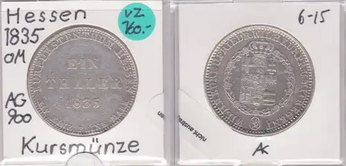 1 pièce d'argent de Taler Hessen-Kassel 1835 (121138)