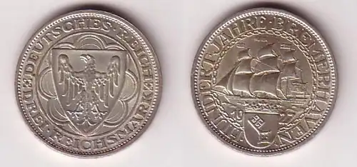 3 Mark Silber Münzen Hundert Jahre Bremerhaven 1927 A (115633)