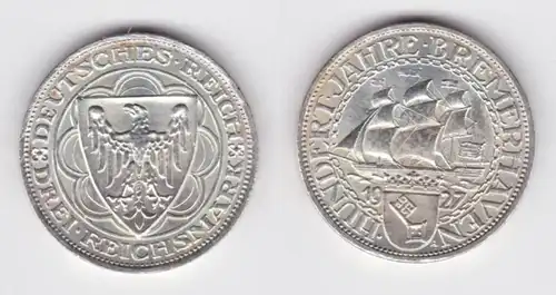 3 Mark Silber Münzen Hundert Jahre Bremerhaven 1927 A (152709)