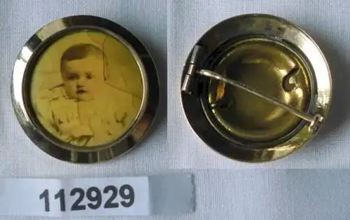 merveilleuse broche d'or 585 avec une image bébé vers 1920 (112929)