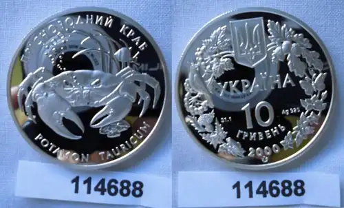 10 Hryven Argent Monnaie Ukraine 2000 Menace de la faune Crabe d'eau douce (114688)