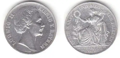 1 Siegestaler Silber Münze Bayern Ludwig II 1871 vz
