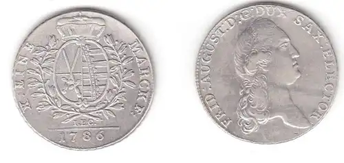 1 pièce de monnaie d'argent Taler Sachsen 1786 I.E.C.