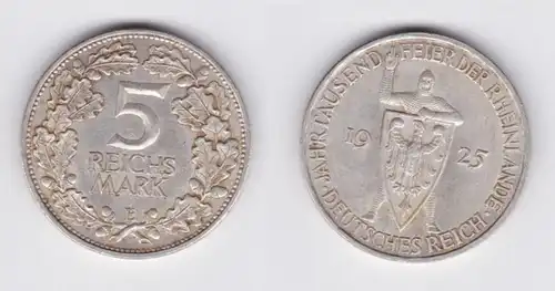 5 Mark Silber Münze 1000 Feier der Rheinlande 1925 E f.vz (151467)