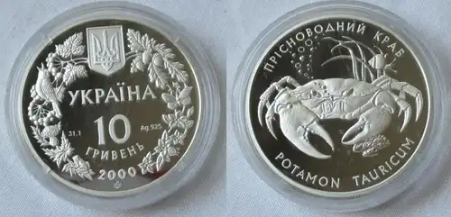 10 Hryven Silber Münze Ukraine 2000 Bedrohte Tierwelt Süßwasserkrabbe (100005)