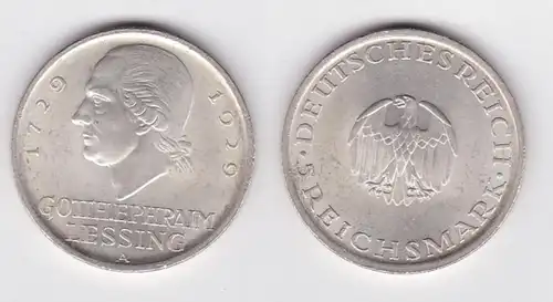 5 Mark Silber Münze Gotthold Ephraim Lessing 1929 A (107643)