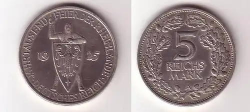 5 Mark Silber Münze Jahrtausendfeier Rheinland 1925 A