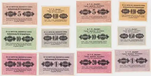 6 Banknoten Kriegsgefangenengeld Bergdirektion Eisenerz 1.Weltkrieg (130360)
